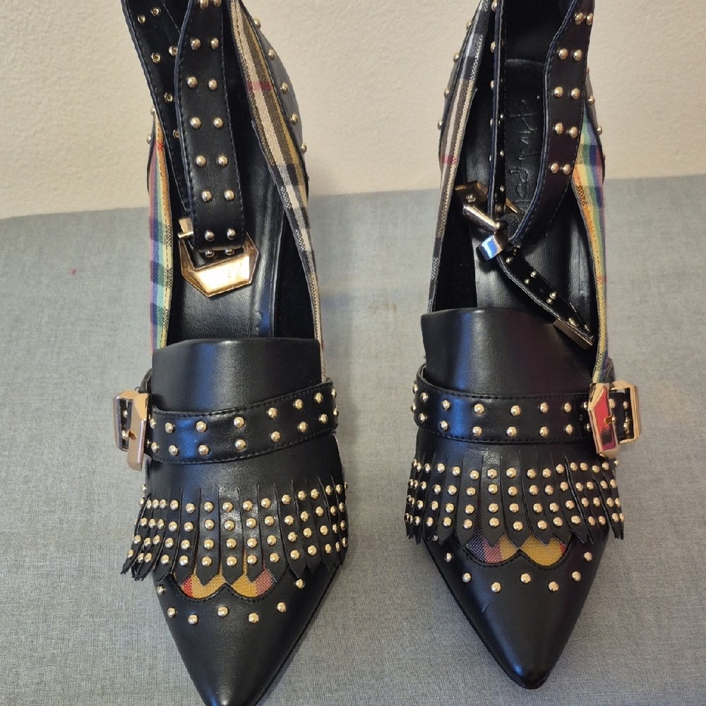 Studded Black Leather Heels
